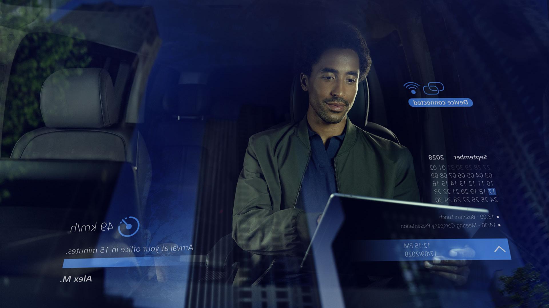 Illustration of a person in an autonomous vehicle