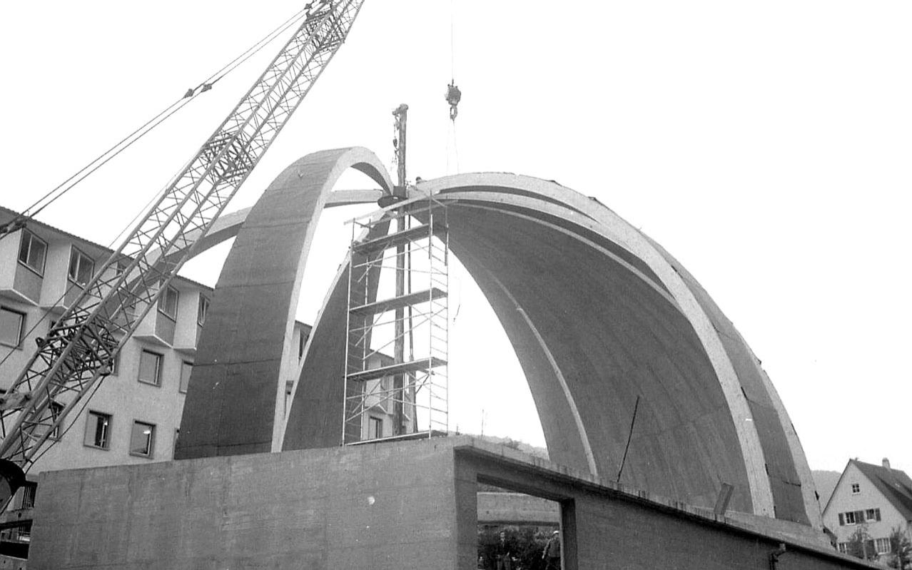 Planetarium dome construction underway.
