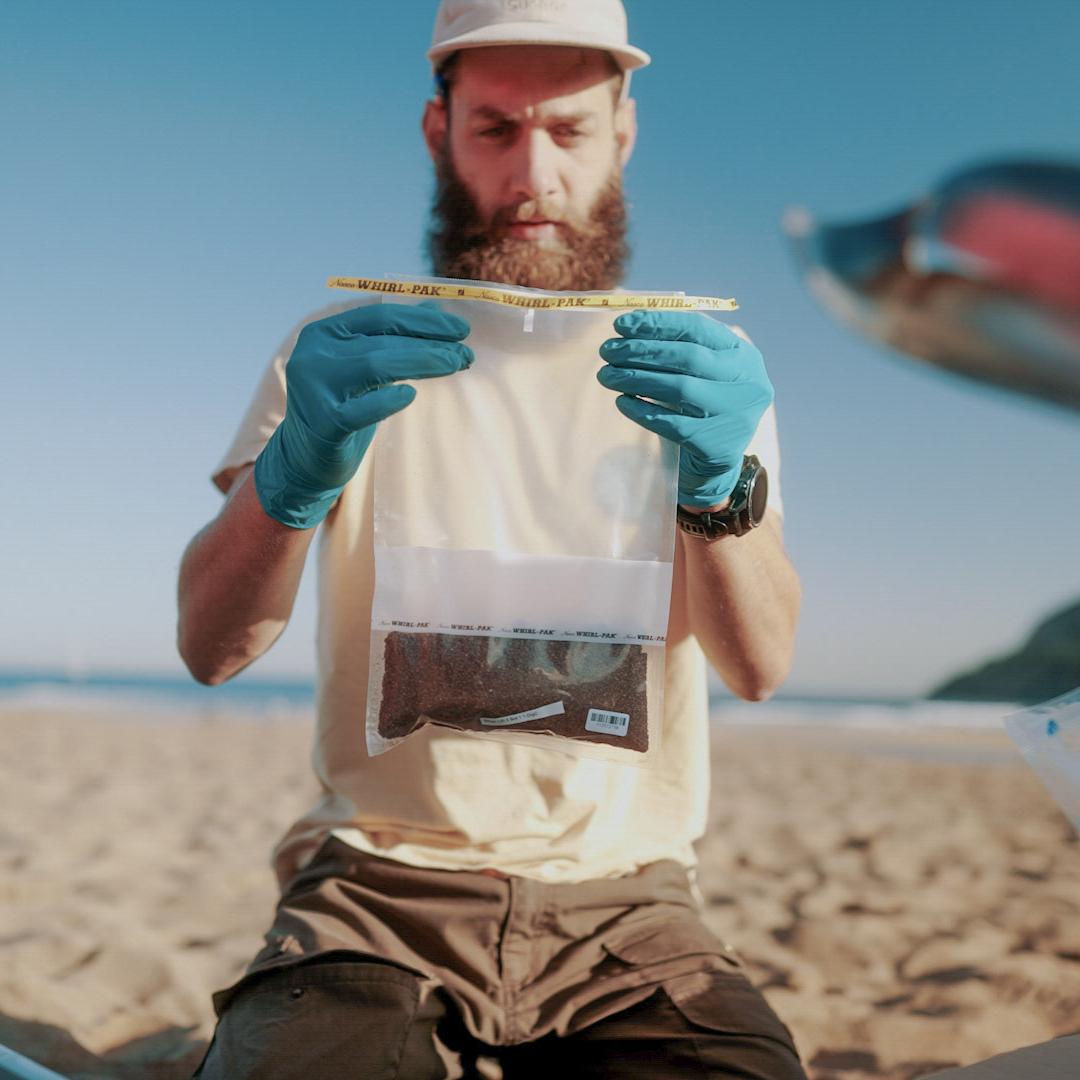 Taking samples at the beach