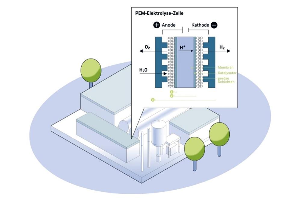 Graphic of electrolyzers with polymer electrolyte membrane