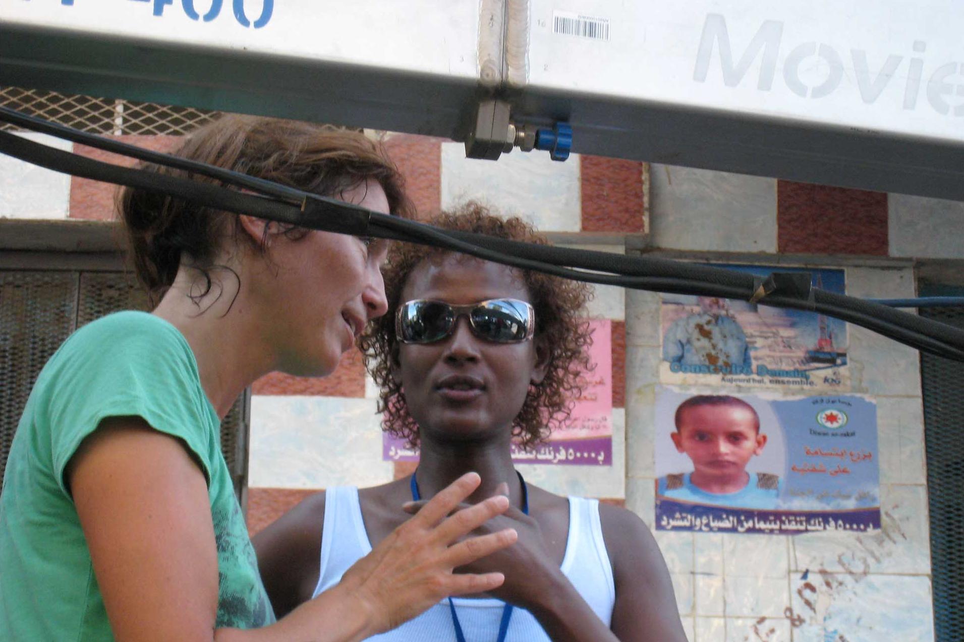 Sherry Hormann, German-American director, talking to woman