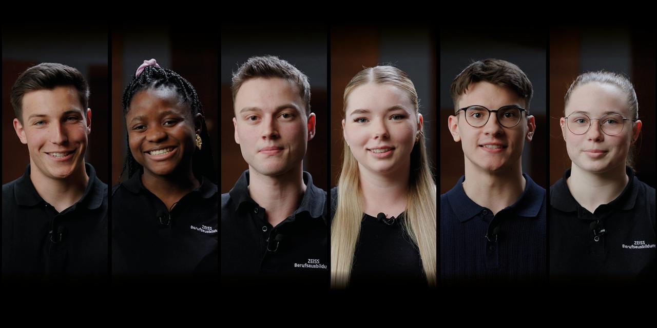 ZEISS Career Start Stage picture with nine young people from the company training in dark company polo shirts.