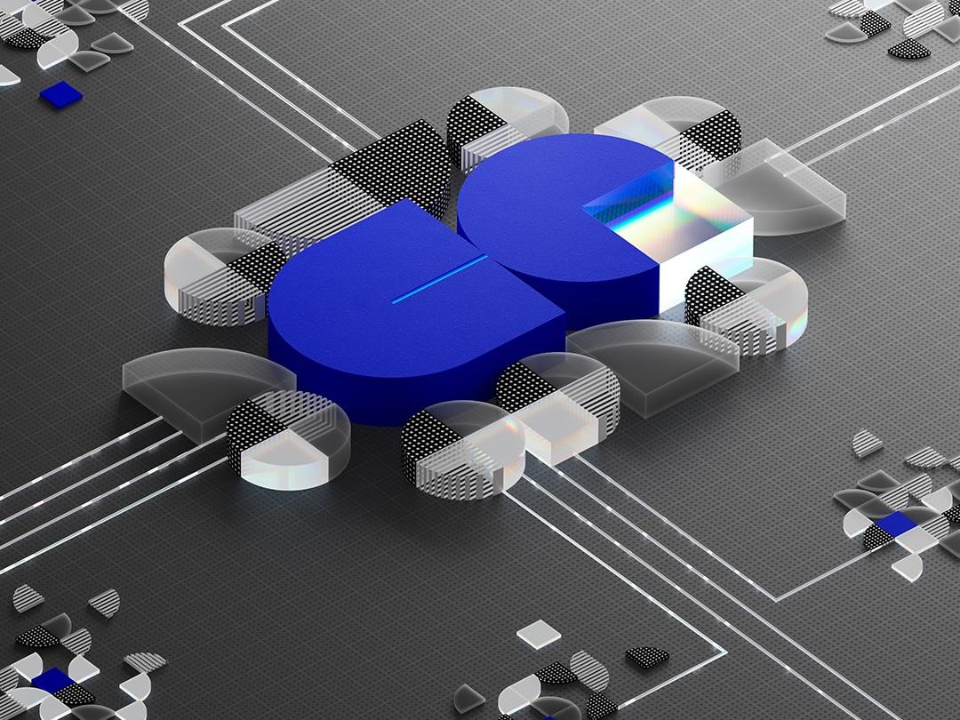 3D illustration of a stylized microchip or circuit board featuring a central blue ZEISS logo surrounded by abstract geometric shapes and lines.