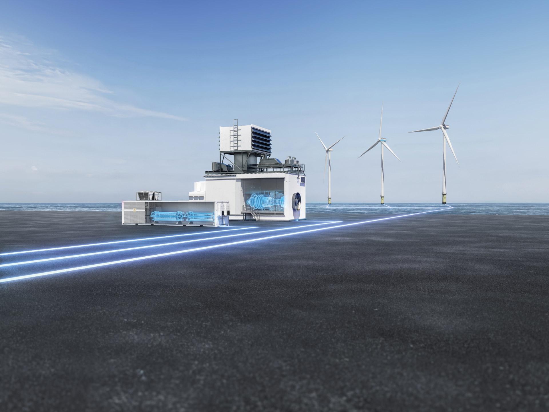 Gas turbine technology is connecting with the wind turbines and producing sustainable energy.