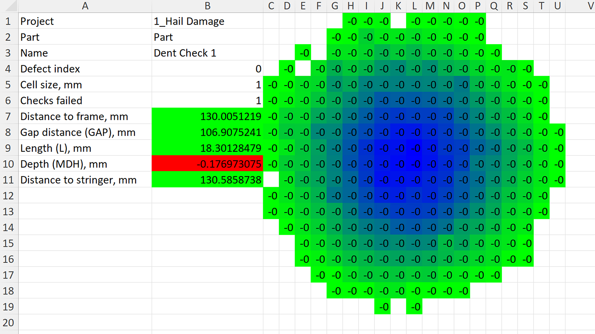 3D scan image showing dimensional inspection data points and measurements on a metal surface using ZEISS metrology technology.