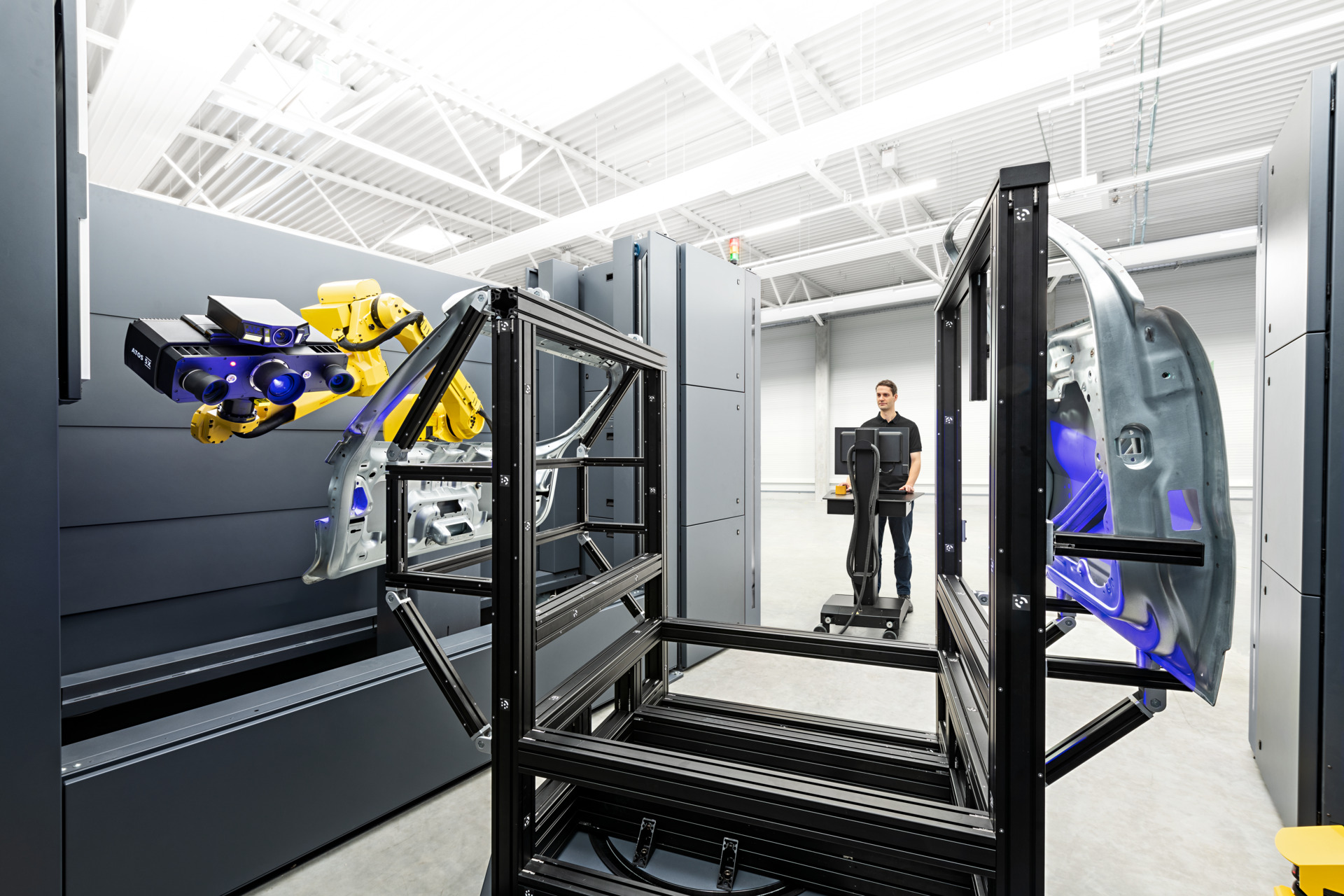 3d scanner examining door parts of a car