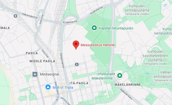 Floor plan layout of ESCRS 2025 showing the ZEISS booth in blue at the center with labeled entrances and nearby yellow-marked catering and seating areas.