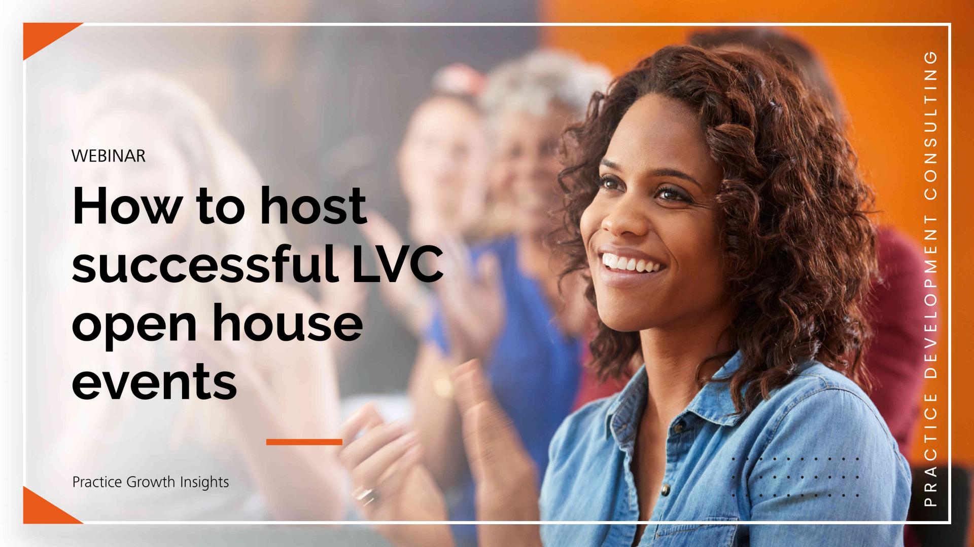 Smiling woman in a blue shirt attentively listens during a webinar titled "How to host successful LVC open house events," presented by ZEISS.