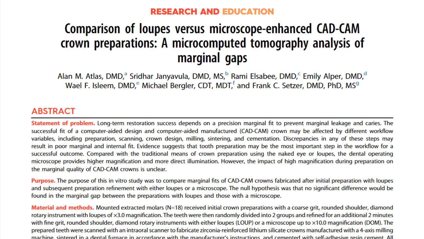 Vergleich von Kopflupen und mikroskopgestützter CAD/CAM bei der Kronenpräparation: Eine mikrocomputertomografische Analyse von Randspalten