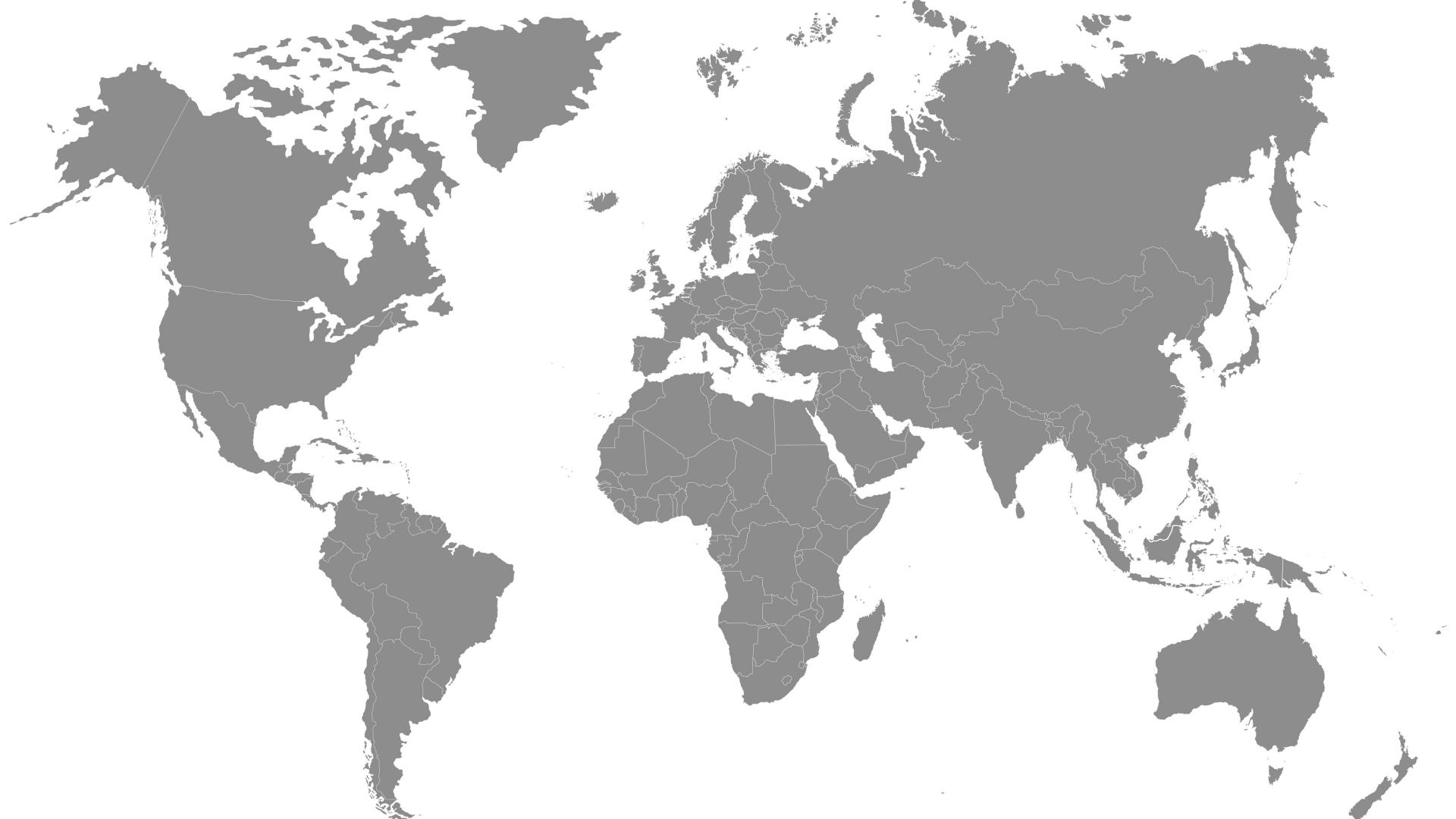 Gray world map showing all continents on a white background, used to represent ZEISS's global presence.