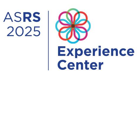 Logo for ASRS 2025 Experience Center featuring a colorful abstract flower design next to the text.