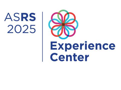 Logo for ASRS 2025 Experience Center featuring a colorful abstract flower design next to the text.