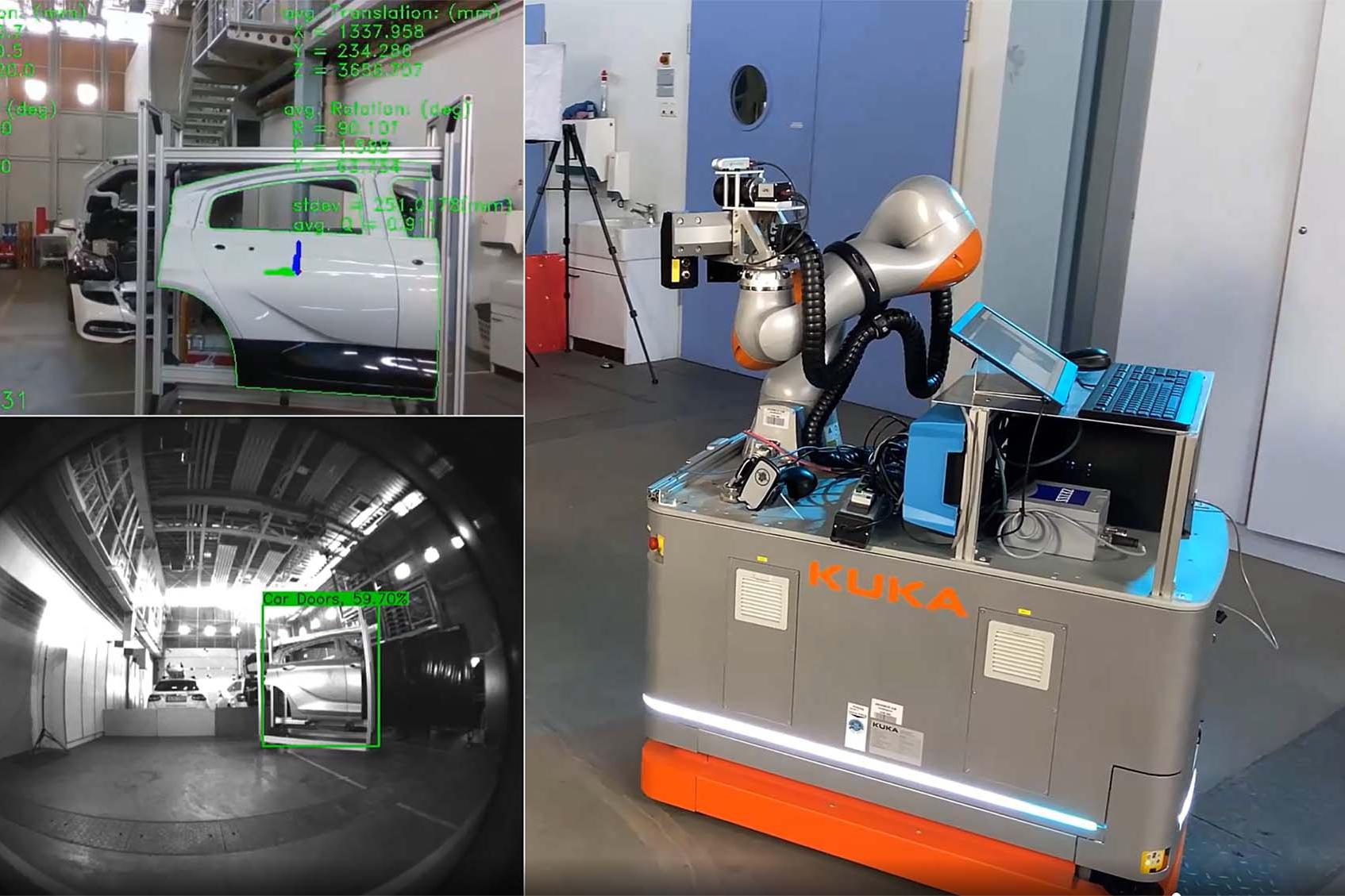 The autonomous measuring robot uses cameras to autonomously detect its target and aligns itself with the car body to inspect gap and flushness at the desired positions without the need for human interaction.
