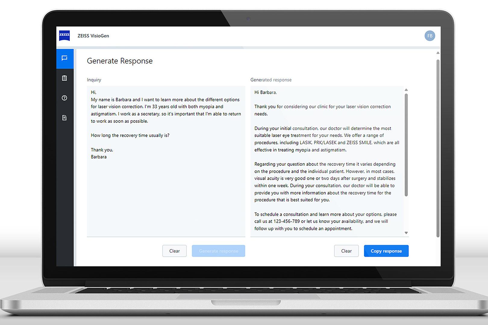ZEISS VisioGen AI tool for patient communications