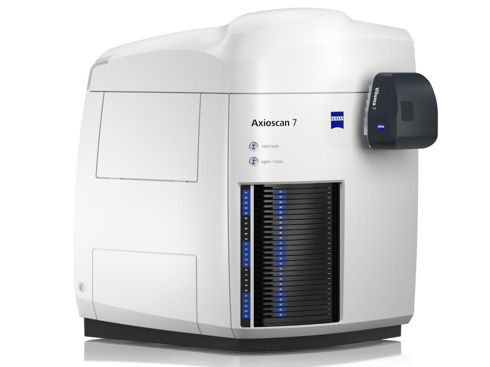 High-performance high-throughput slide scanner for fluorescence and brightfield