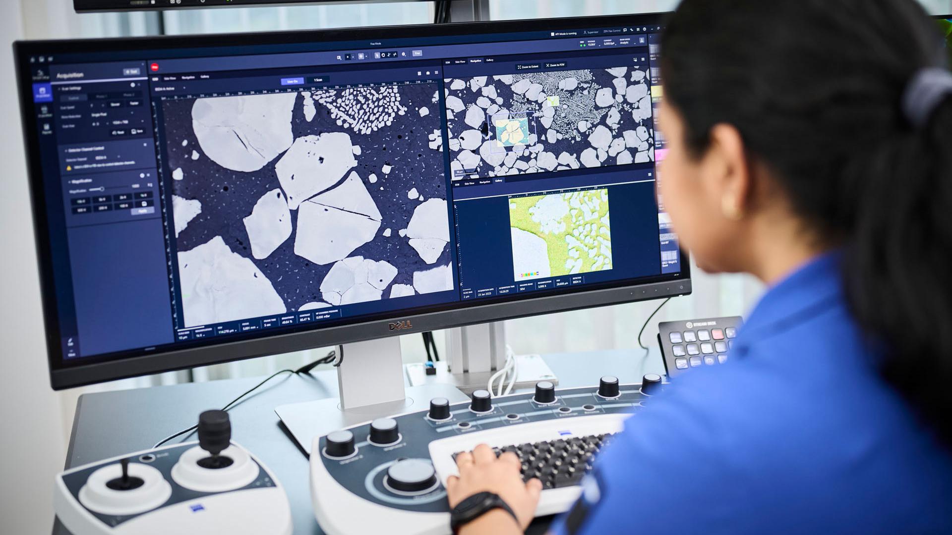 Sowohl unerfahrene Benutzer als auch Fachleute profitieren bei ZEISS ZEN core von der Integration von REM-Bildgebung und EDX-Analyse sowie von Verbesserungen in KI-basierten Workflows.