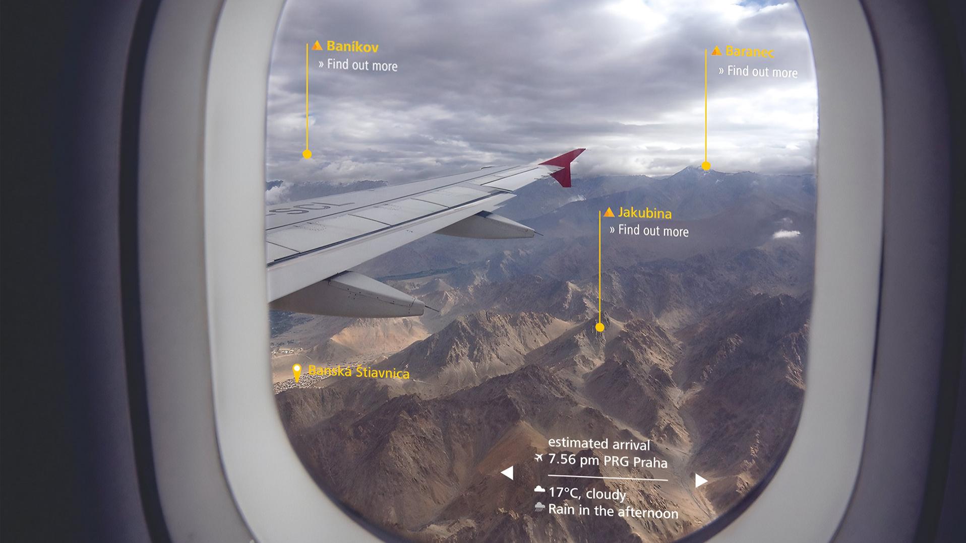 ZEISS Holographic Transparent Display technology integrated into aircraft windows projects dynamic content directly into the passengers’ field of view, enhancing their experience with real-time information while preserving the clear view outside.