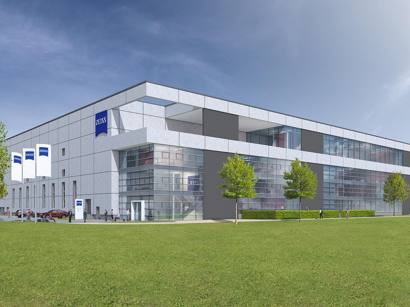 Visualization design of the new multifunctional factory with areas for optics, coating and assembly. The new ZEISS SMT factory building in the Dillfeld district of Wetzlar will accommodate around 150 employees in a production area of over 12,000 m².