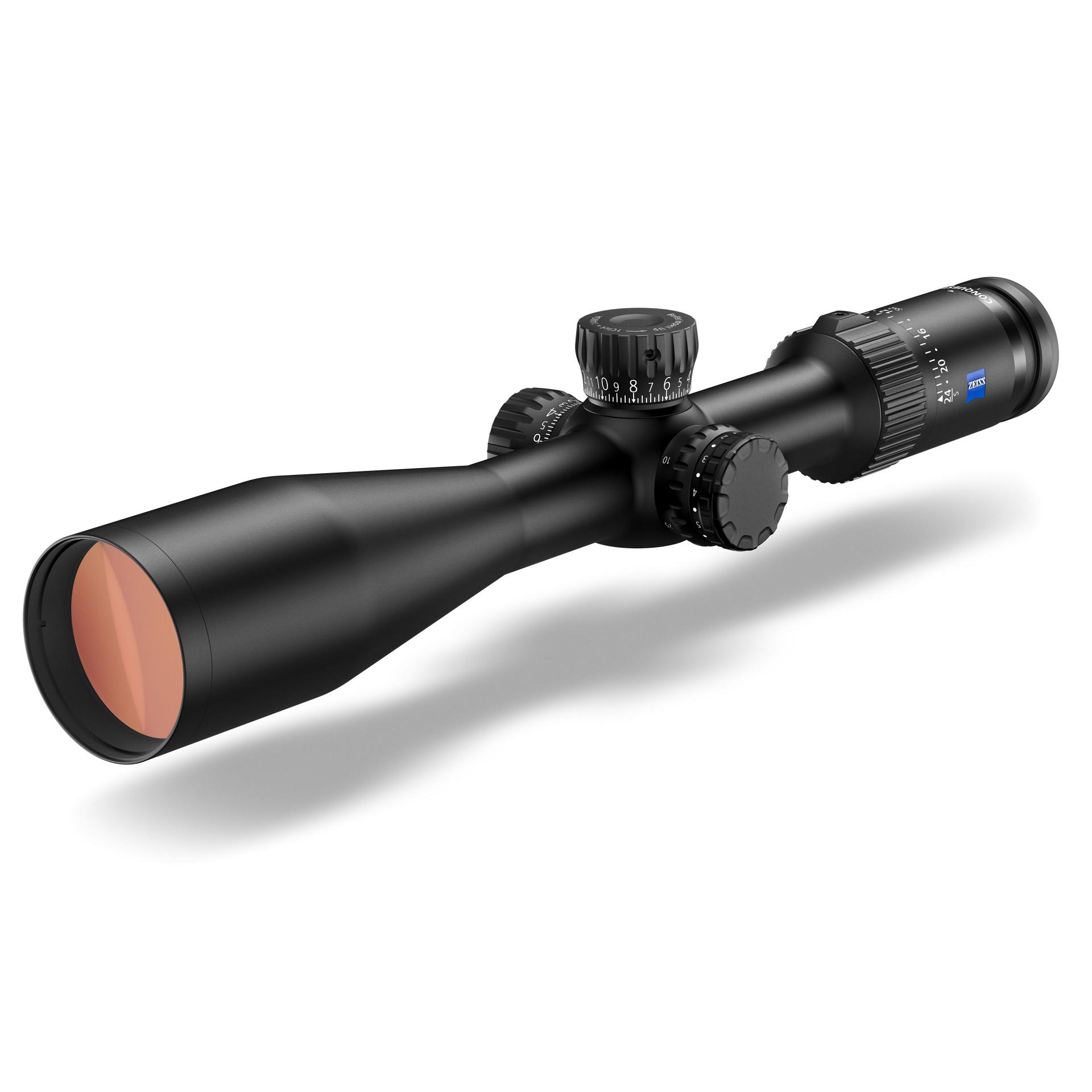 Angled product view of the ZEISS Conquest V4 riflescope showcasing its durable build, precise adjustment turrets, and high-performance optics for reliable use in every hunting situation.