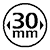 Circular icon displaying "30 mm" in bold text at the center, surrounded by directional arrows.