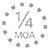 Black and white reticle design with a central “1/4 MOA” marking surrounded by various aiming reference points and measurement indicators.