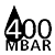 Black icon showing a water droplet with "400 MBAR" text, indicating pressure or resistance level.