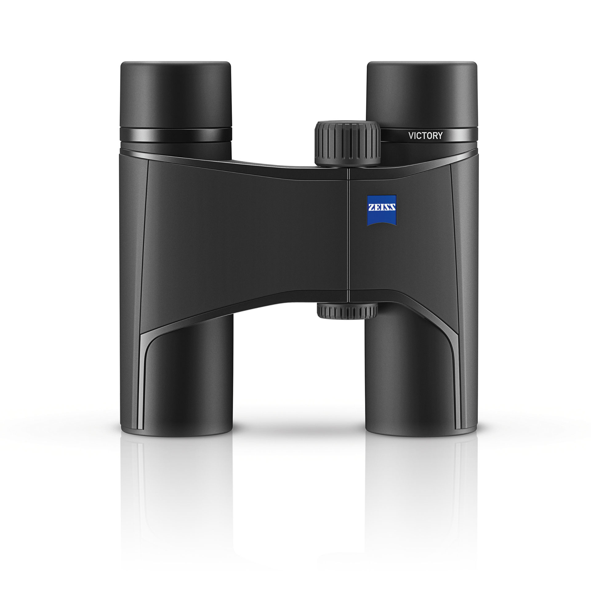 Black ZEISS VICTORY binoculars with a sleek, compact design and central focusing wheel, displayed against a white background.
