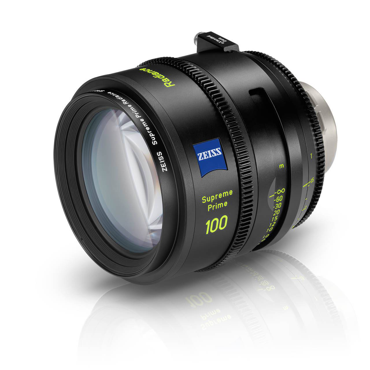 Black ZEISS Otus 1.4/85 camera lens with yellow focal length and aperture markings displayed against a white background.