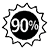 Black and white graphic badge showing "90%" in bold inside a starburst shape.