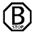 Black and white octagonal "B STOP" sign with a bold letter B in the center.