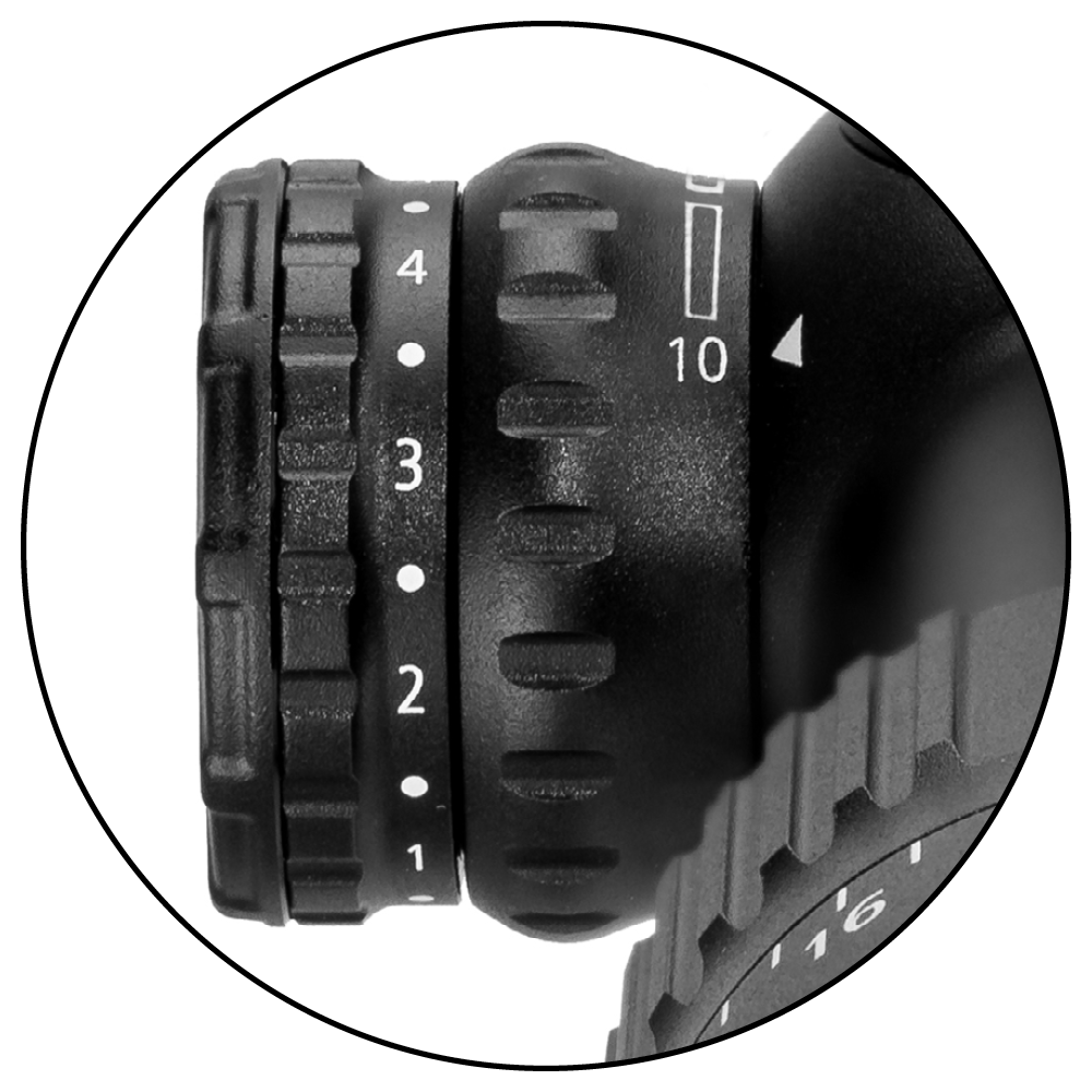 Close-up view of a ZEISS optical device adjustment dial with numbered calibration markings.