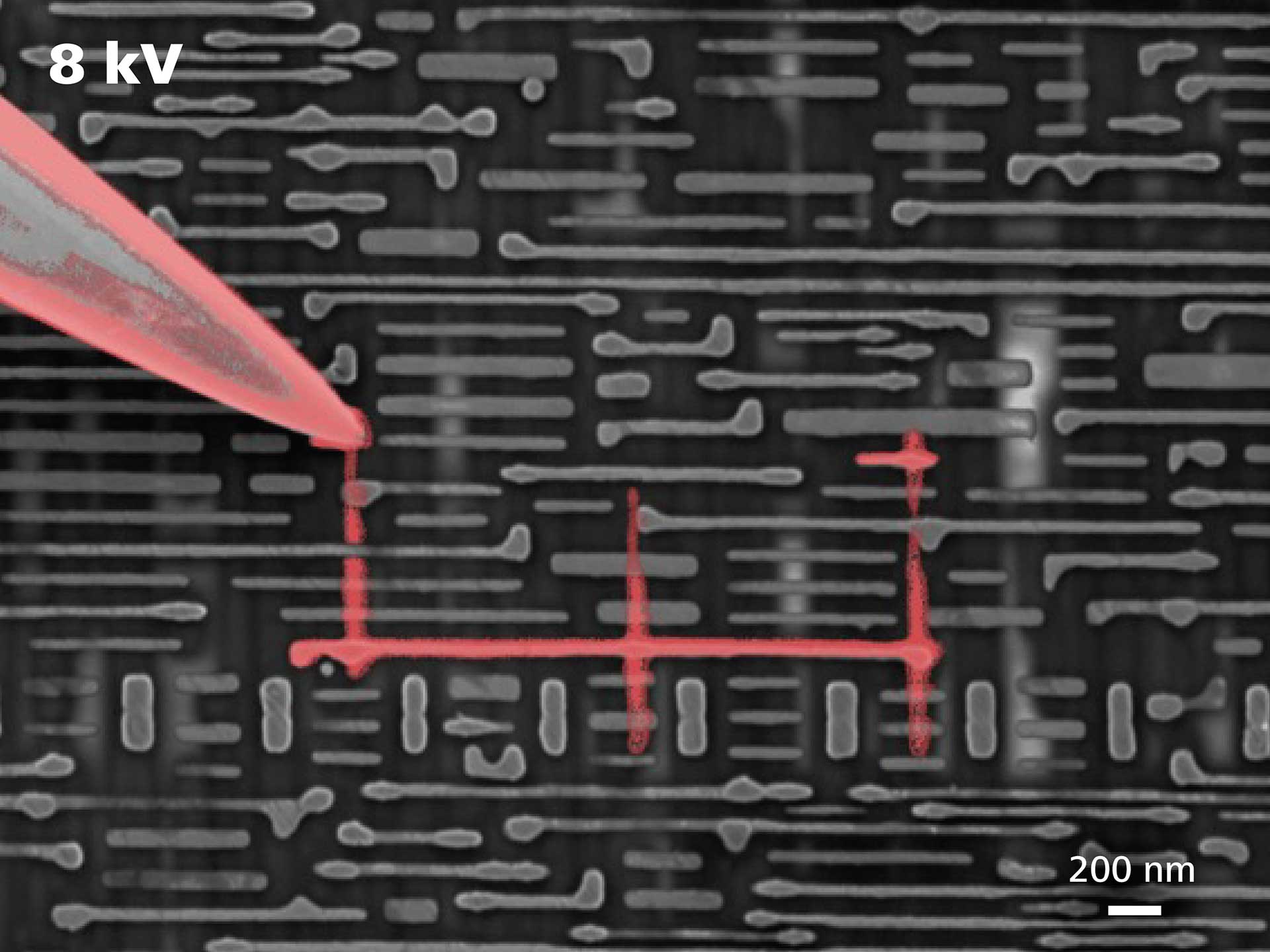 Dispositivo lógico de 14 nm de Nanosondeo EBAC a 8 kV