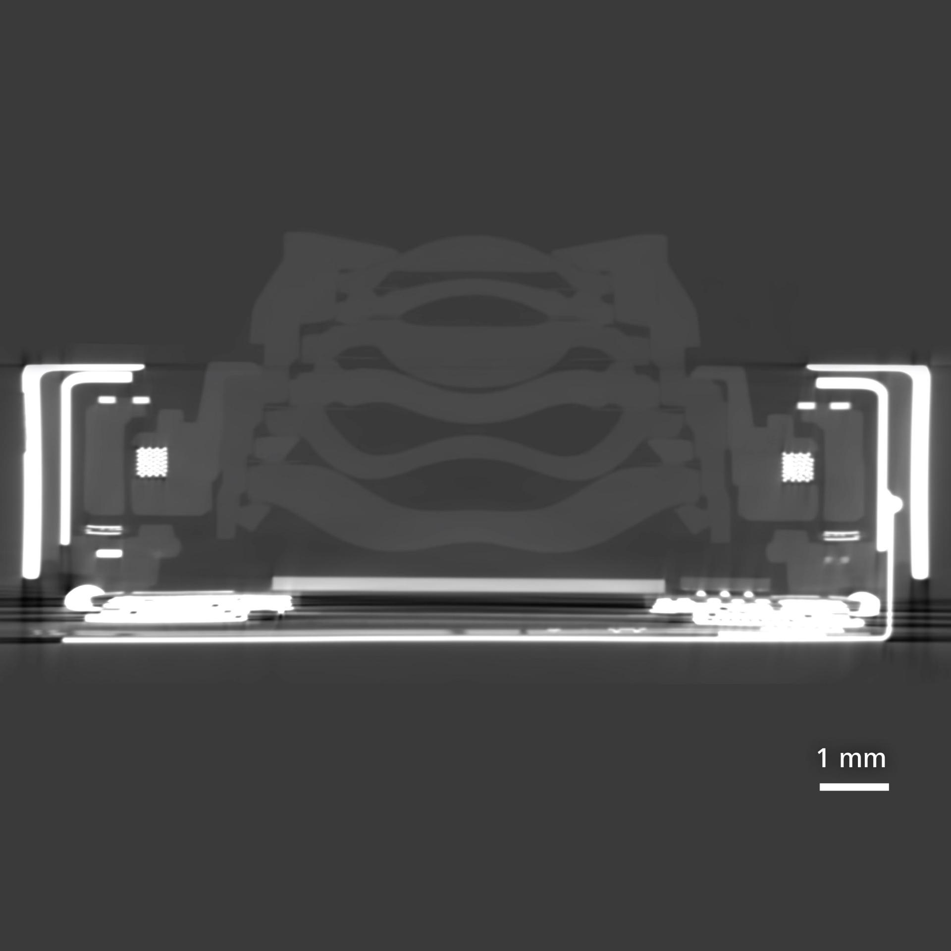 6層に積み上げられた光学レンズを3D X線顕微鏡で観察