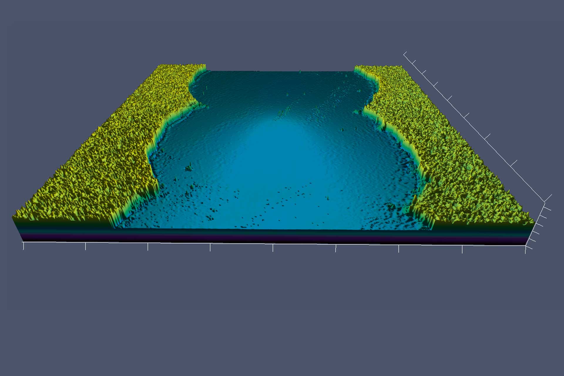 Surface profile of a solar cell with laser scribe imaged on LSM 700 MAT, EC Epiplan-Apochromat 50x/0.95, original stack: 80.1 μm x 80.1 μm x 8.2 μm,512 μm x 12 pixels x 55 sections