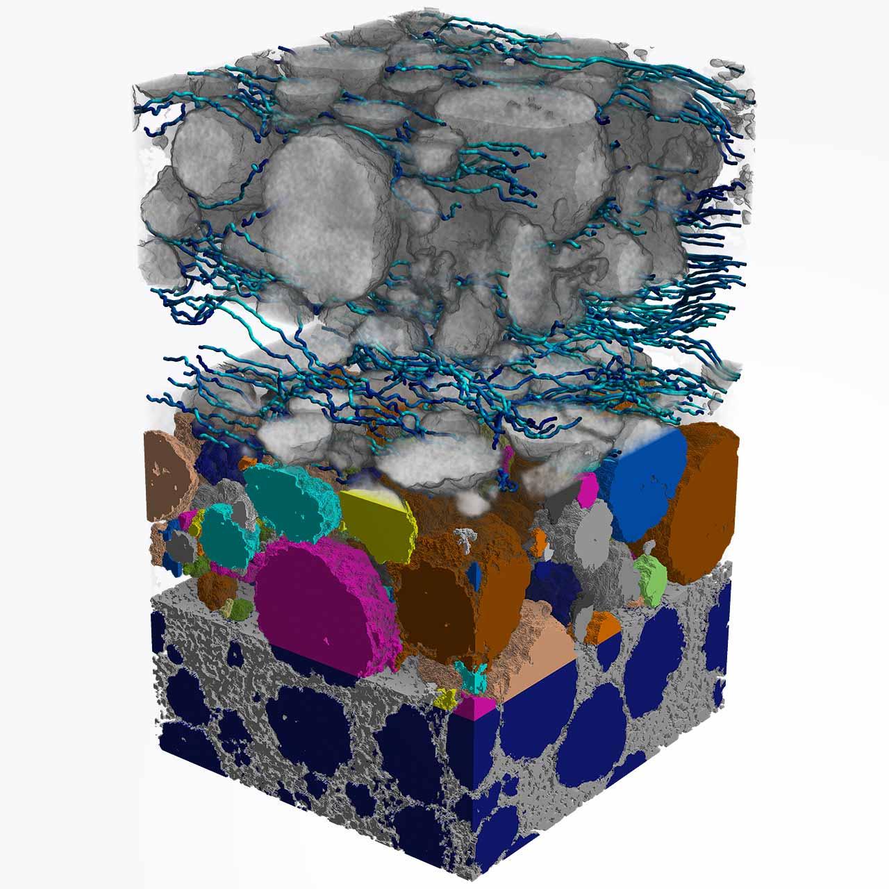 Bildgebung und digitale Materialsimulation mit 3D‑Röntgen-Nanotomografie zur Erfassung des Diffusionsverhaltens