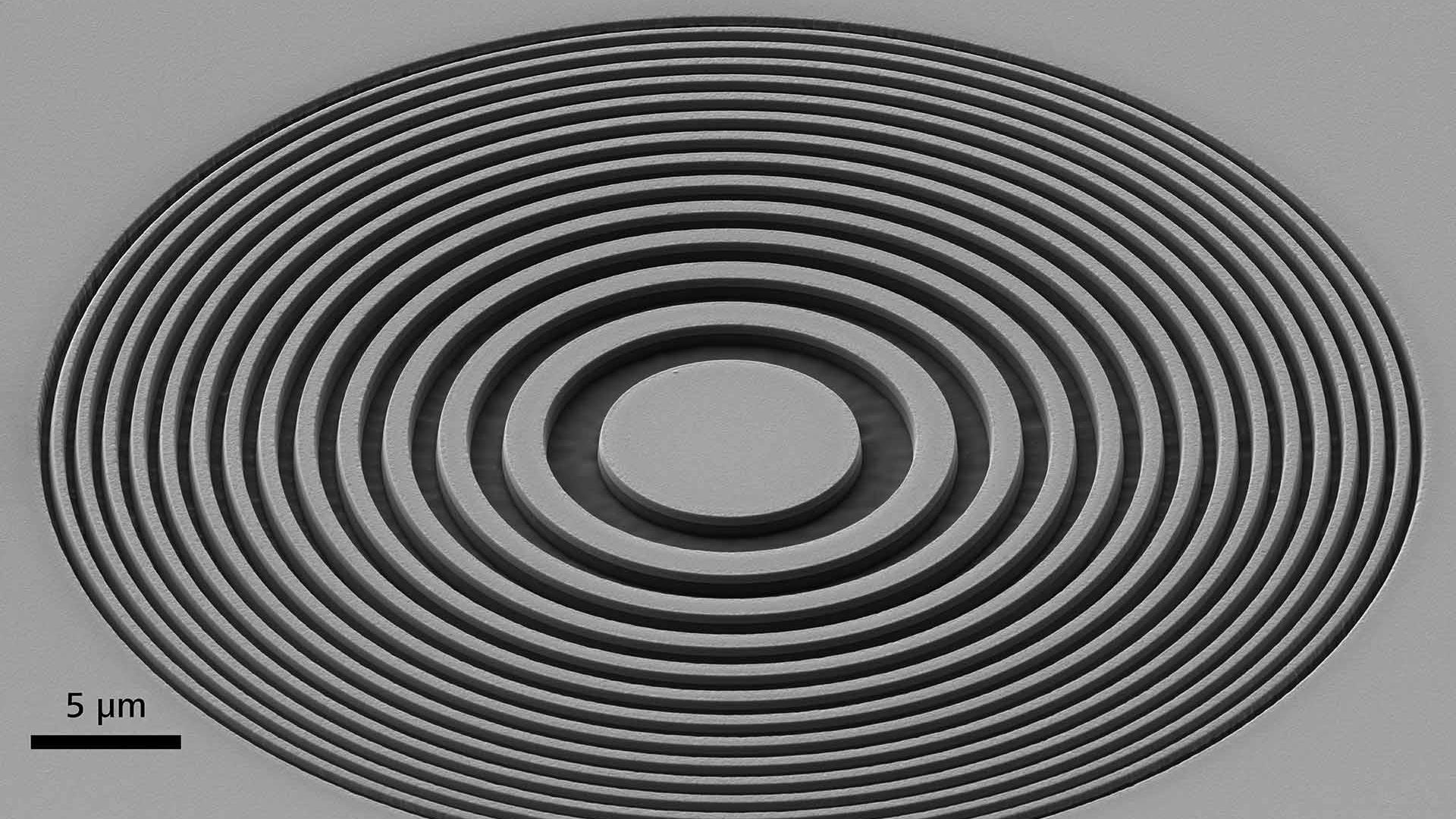 Fresnel lens. Nanopatterning done by ZEISS Crossbeam