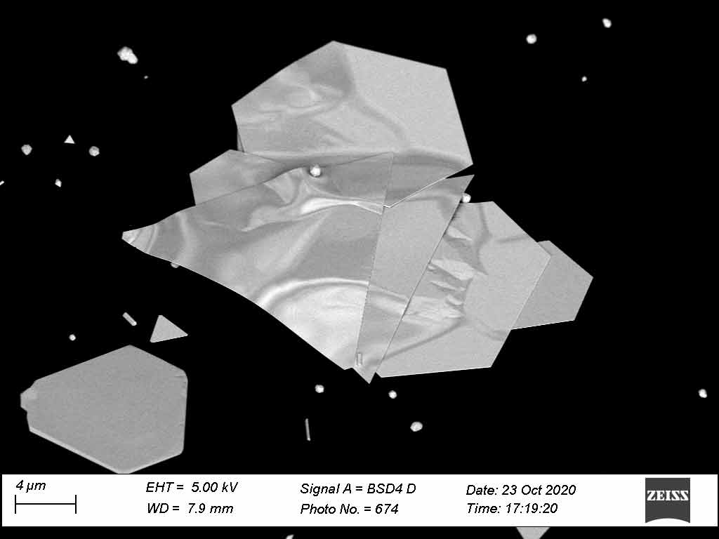 Structured gold platelets investigated as part of fundamental research on plasmonic effects.