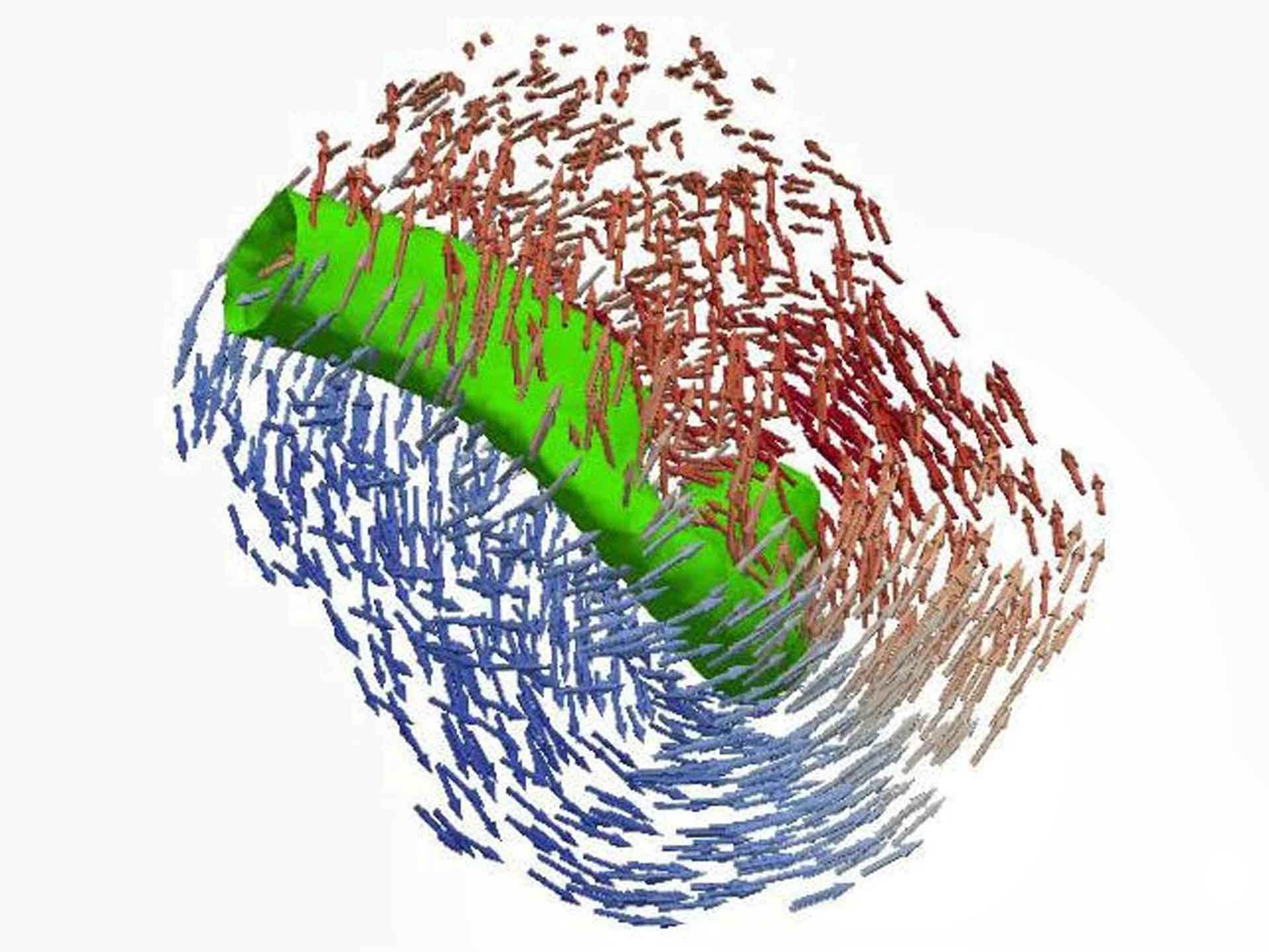 Micromagnetismo: simulación de una solución de estado de dominio de energía mínima en una partícula de prueba de magnetita