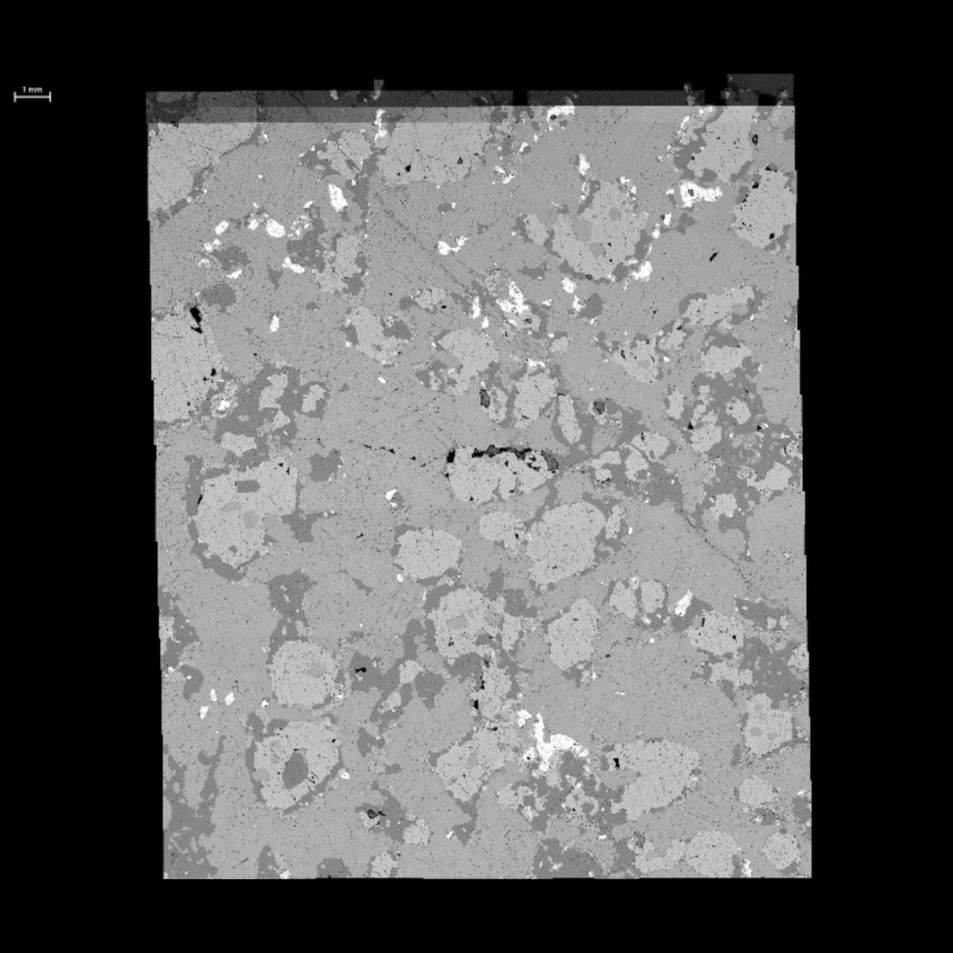 Imagen del visualizador de partículas grandes (LPV) de una sección fina completa del complejo Lewisiano, noroeste de Escocia. BSE y mapa de clasificación de minerales