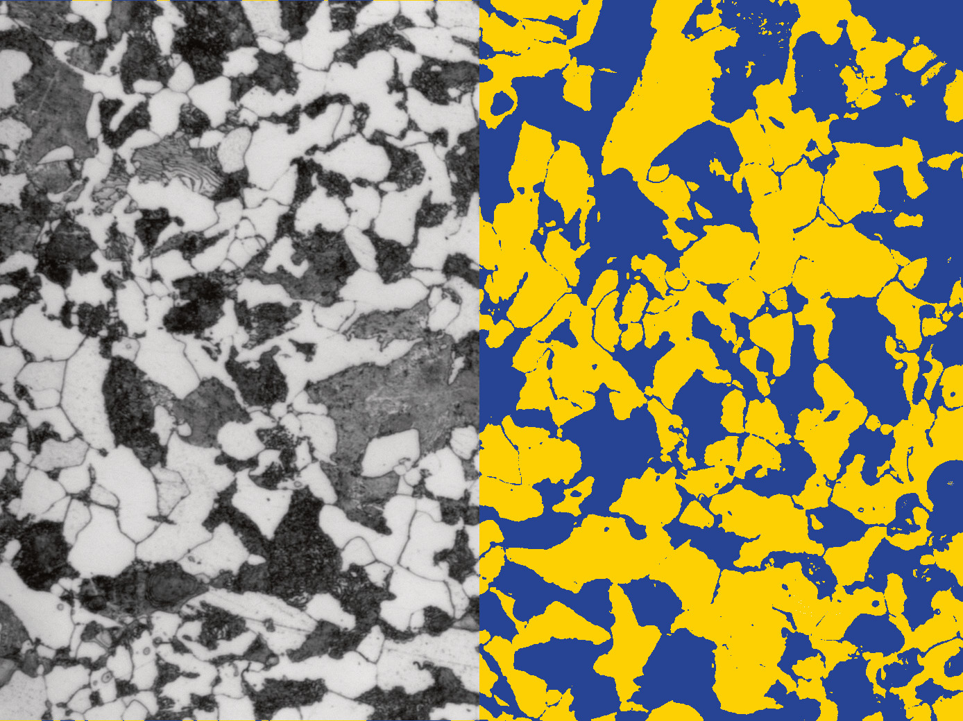 Ferrite and pearlte phase in steel imaged using light microsopy and quantitatively analyzed.