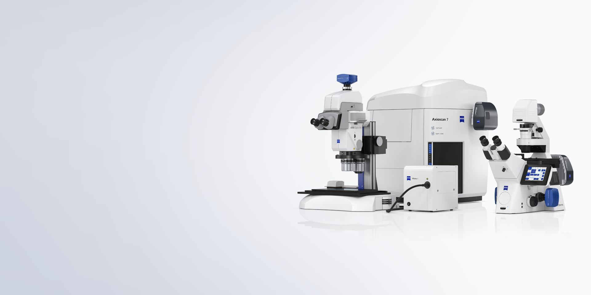 Viluma light sources in use with different microscope systems. 
