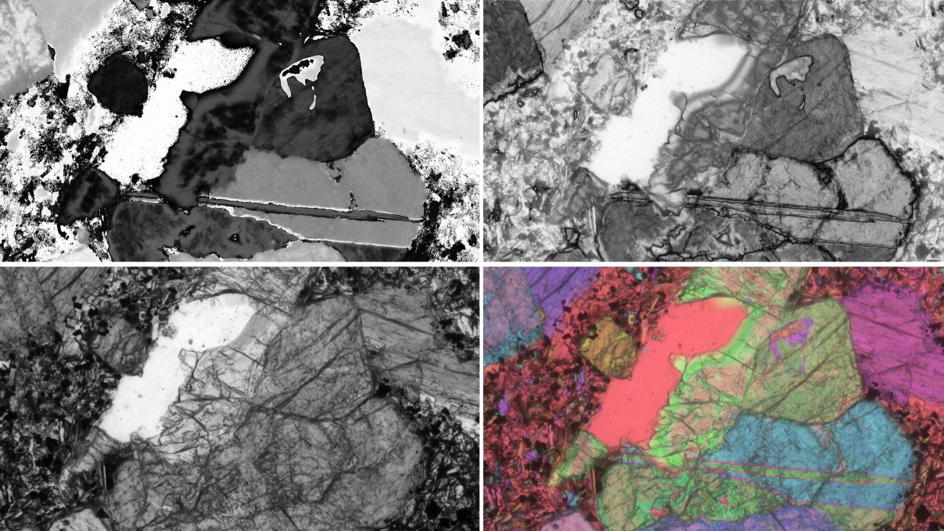 Dünnschliff eines Basalts, Axiocam 705 pol, 4 Kanäle