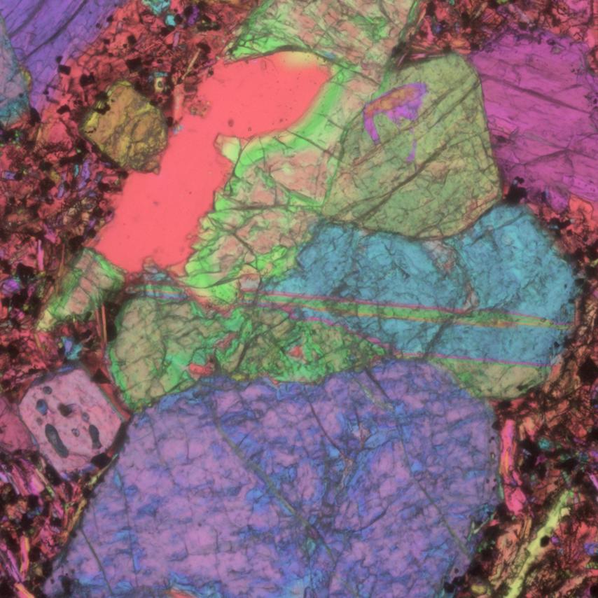 Thin section of basalt, false colors