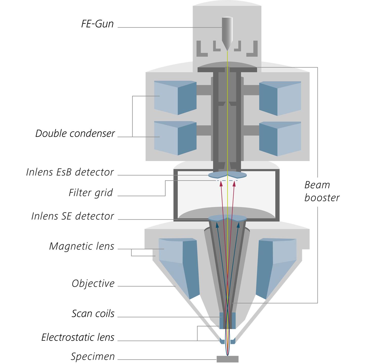 ZEISS Crossbeam 550: Columna Gemini II con doble condensador y dos detectores Inlens.