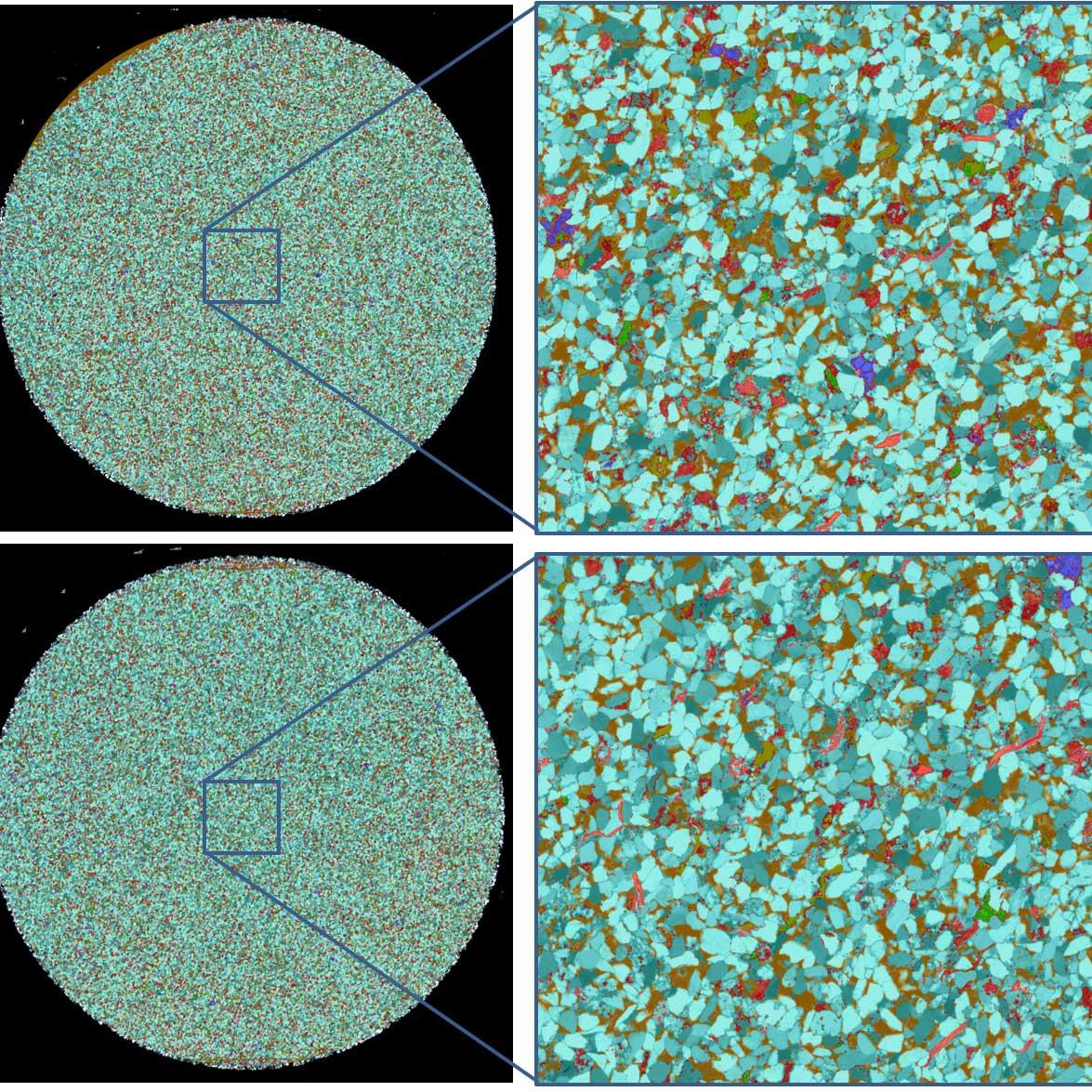 Automatisierte, auf maschinellem Lernen basierende Mineralienklassifizierung unter Verwendung eines einzelnen ZEN Intellesis-Modells, angewandt auf zwei Sandsteinproben