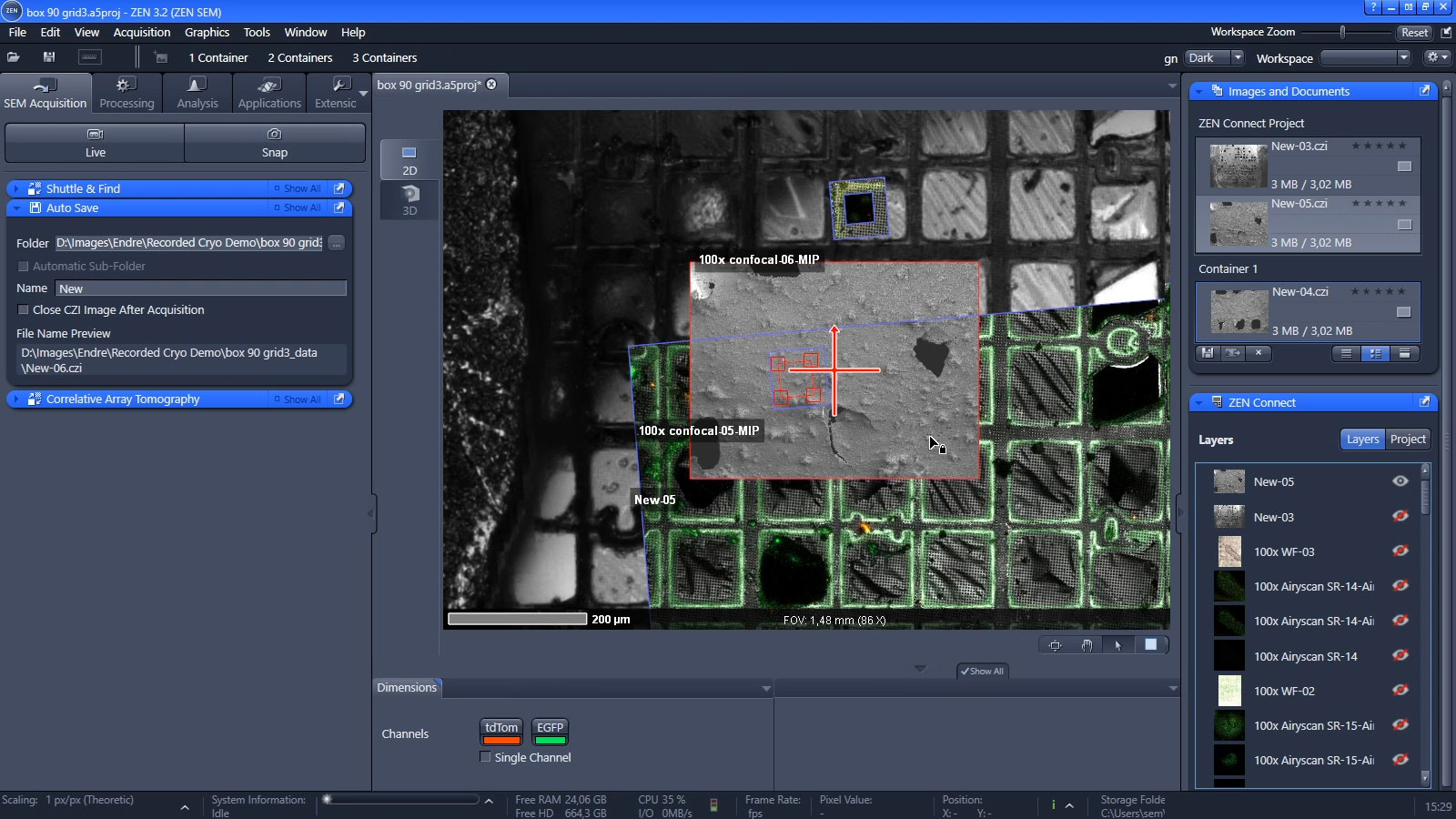 Ensemble de données cryogéniques corrélatives dans ZEISS ZEN Connect