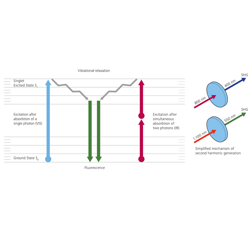 Energiediagramm der Zweiphotonenmikroskopie