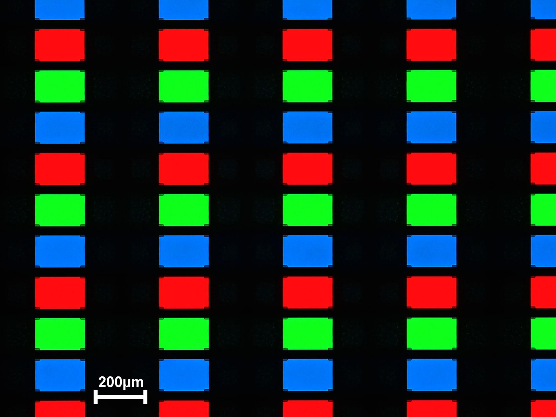 TFT-Display, Hellfeld, Durchlicht, rote, grüne und blaue Subpixel