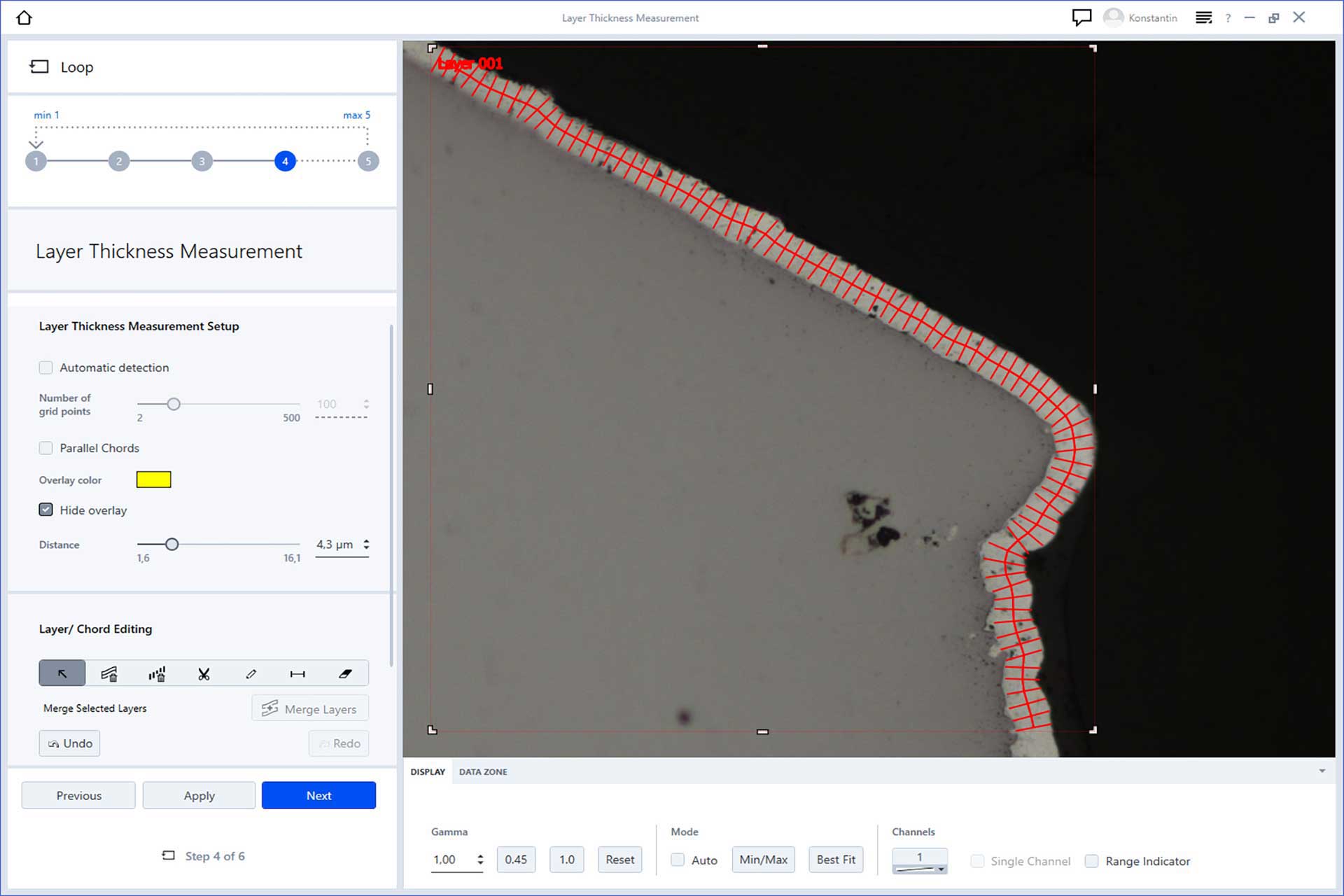 Layer Thickness Measurement – automatic detection of a layer