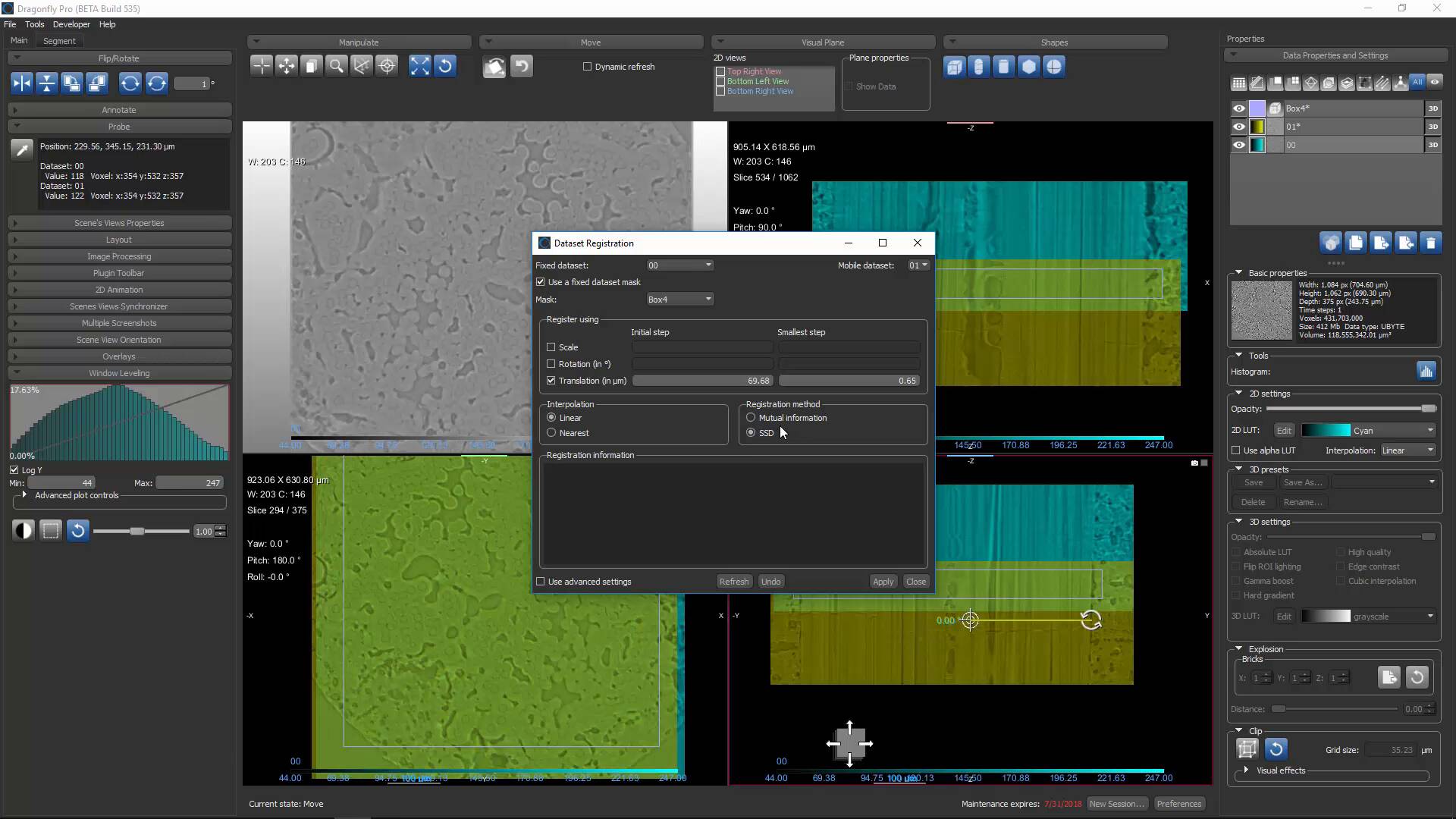 Dragonfly stitching 3D datasets